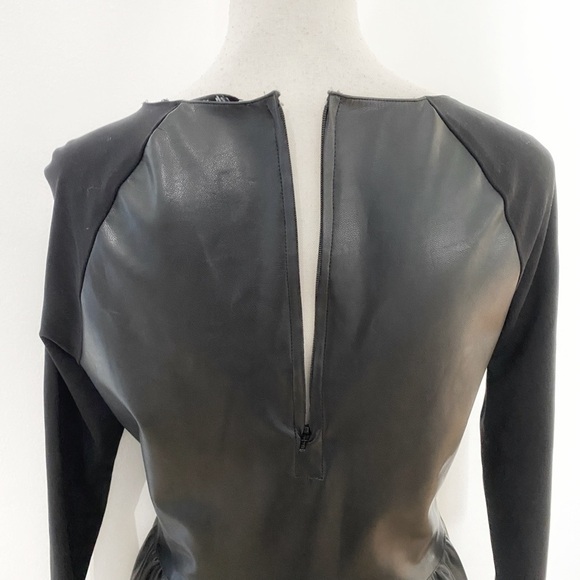 RICH & ROYAL BLACK FAUX LEATHER PANEL HALF RAGLAN SLEEVES MINI DRESS - M - Picture 5 of 10